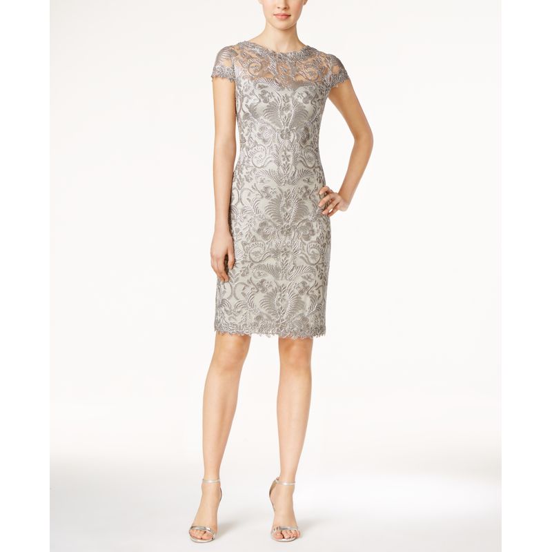 Cap-Sleeve Embroidered Sheath Dress
